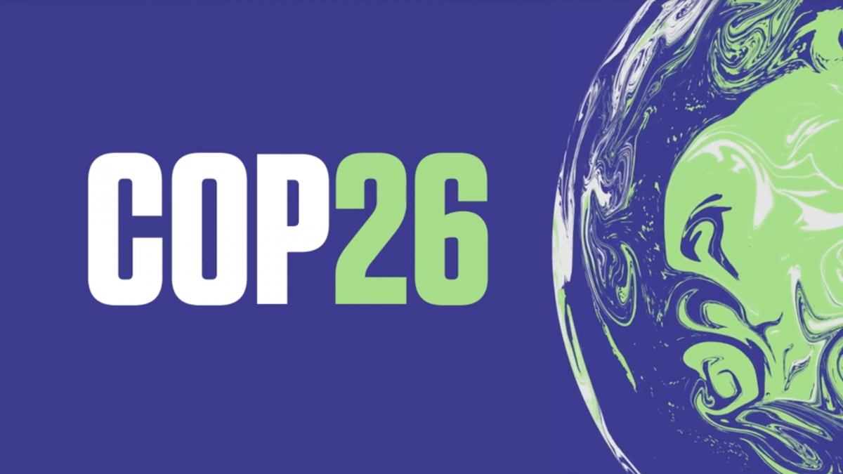 Image is of the title COP26 with an image of the earth 