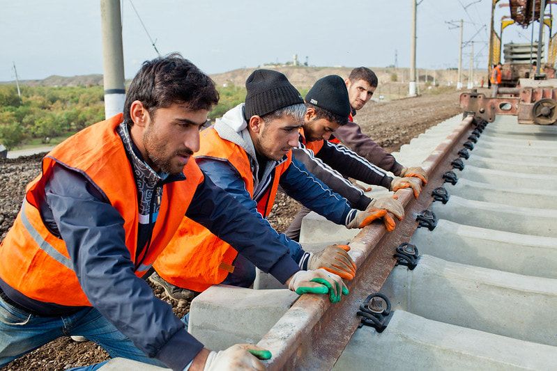 Image of railway construction workers in Azerbaijan