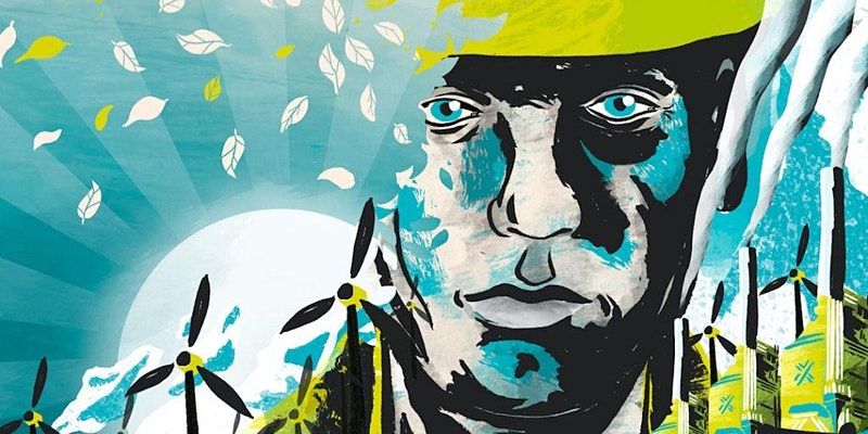 Image of a worker with wind turbines